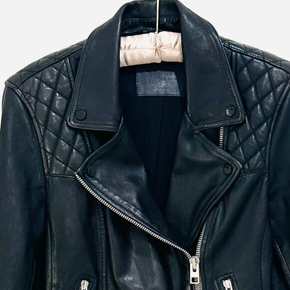 ALL SAINTS BLACK LEATHER BIKER JACKET SIZE 8 - Picture 5 of 6